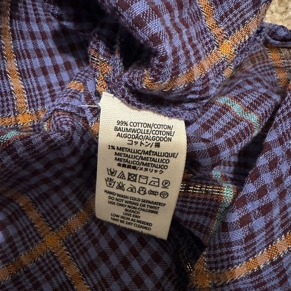 Free People Break My Stride Metallic Plaid Tunic Button-Up Shirt Violet Size S - Picture 10 of 10